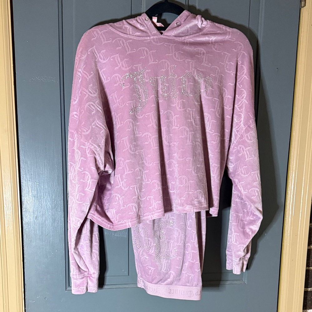 Juicy Couture Light Pink Velour Hoodie and Pants Sleep Set